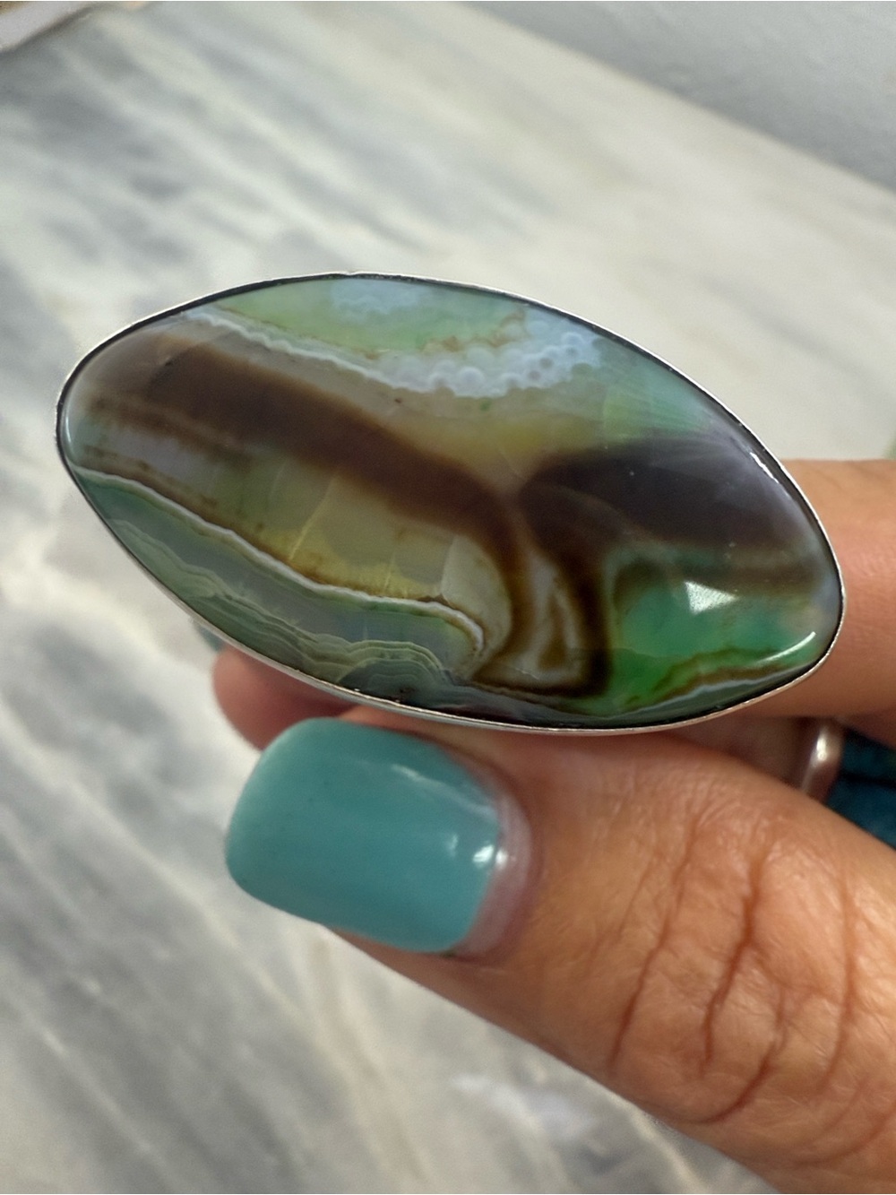 Green Abalone Shell Sterling Silver Statement Ring